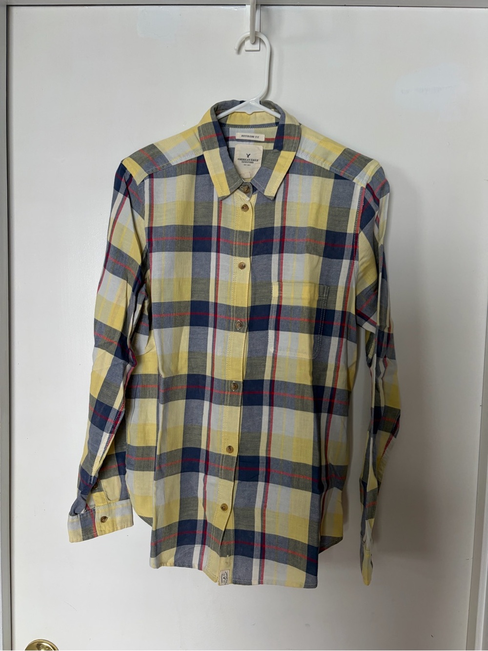 American Eagle Outfitters Yellow Plaid Button-Down Boyfriend fit Shirt